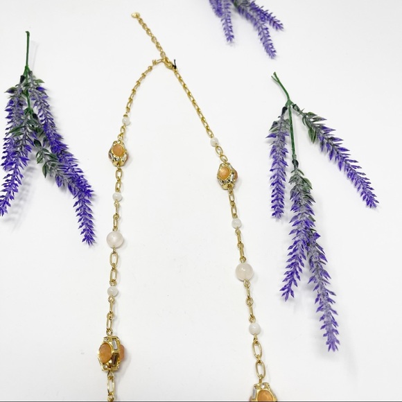 Talbots Ornate Gold Peach Stone & Moonstone Beaded Gold Tone Necklace - Picture 5 of 5